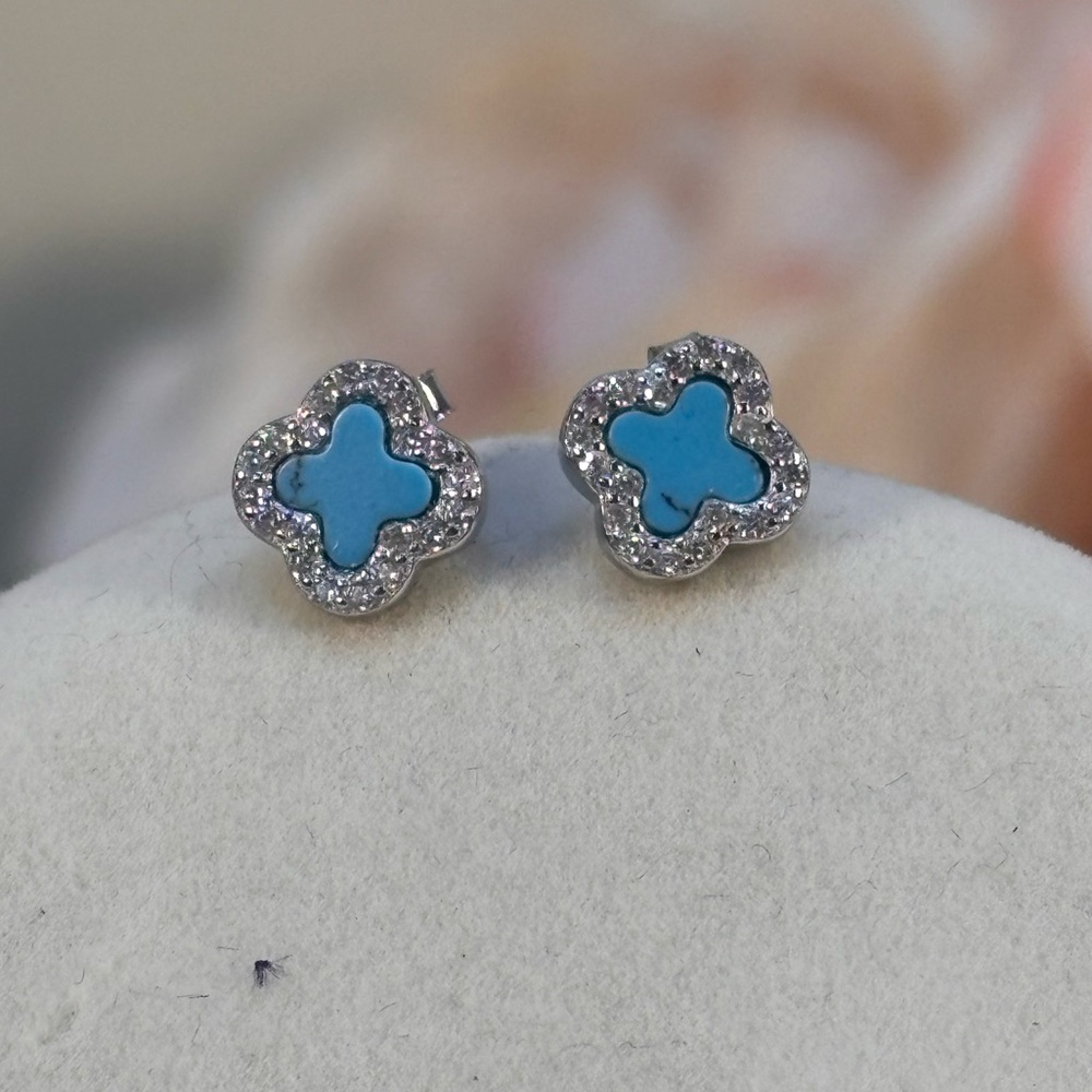 925 SS Turquoise and CZ clover silver studs